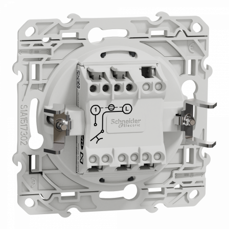 Odace - poussoir lumineux - blanc - 10A - à griffes - voyant LED bleu 0,15mA