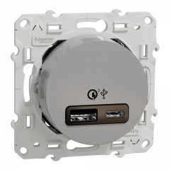 Odace - prise USB double - charge rapide - type A+C - aluminium - 18W - 3,4A