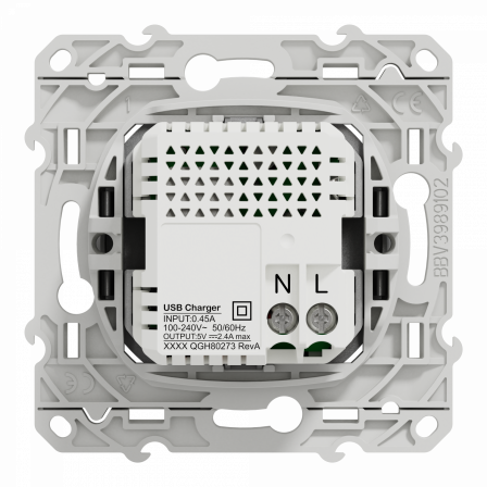 Odace - prise USB double - type A+C - alu- 5 Vcc - 2,4A