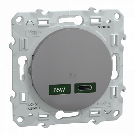 Odace - chargeur USB C 65W - forte puissance pour charge app. mobiles - alu