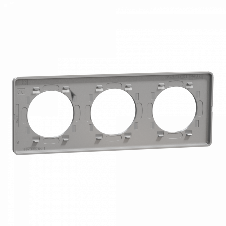 Odace Touch - plaque 3 postes horiz/ver 71mm Kvadrat perle avec liseré aluminium