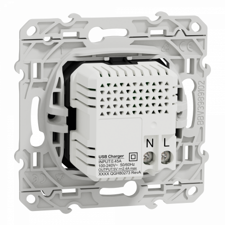 Odace - prise USB double - type A+C - anthracite - 5 Vcc - 2,4A