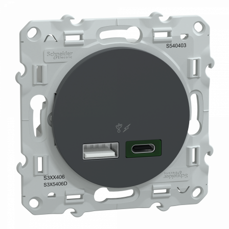 Odace - chargeur USB type A 7,5W + C 45W - forte puissance type C - anthracite