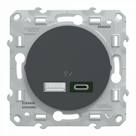Odace - chargeur USB type A 7,5W + C 45W - forte puissance type C - anthracite