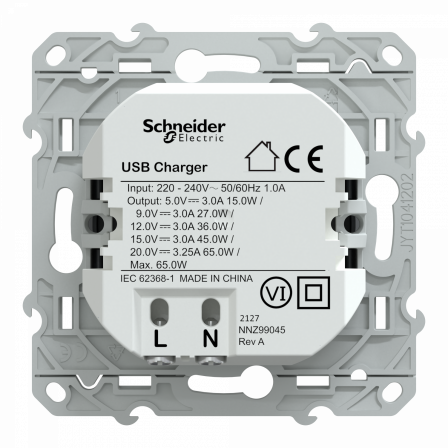 Odace - chargeur USB C 65W - forte puissance pour charge app. mobiles - anth