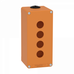 Boite métal vide orange - M25 x2 - 4 trous 22 mm - 80x175x77 mm