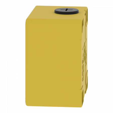 Boite métal vide jaune pour arrêts d'urgence M20 1 trou 22mm 80x80x51,5 UL cULus