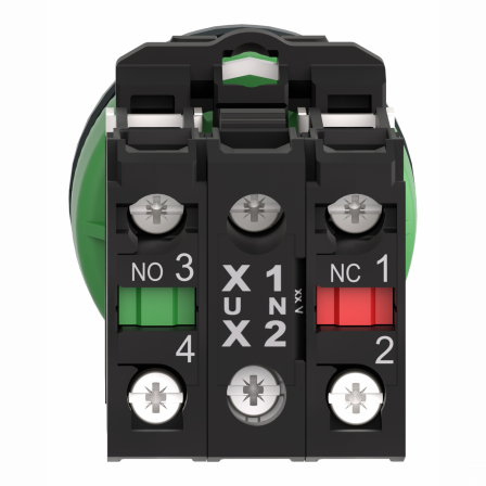 Harmony XB5 - BP lumineux DEL - flush - vert - 1O+1F - 24V - vis étrier