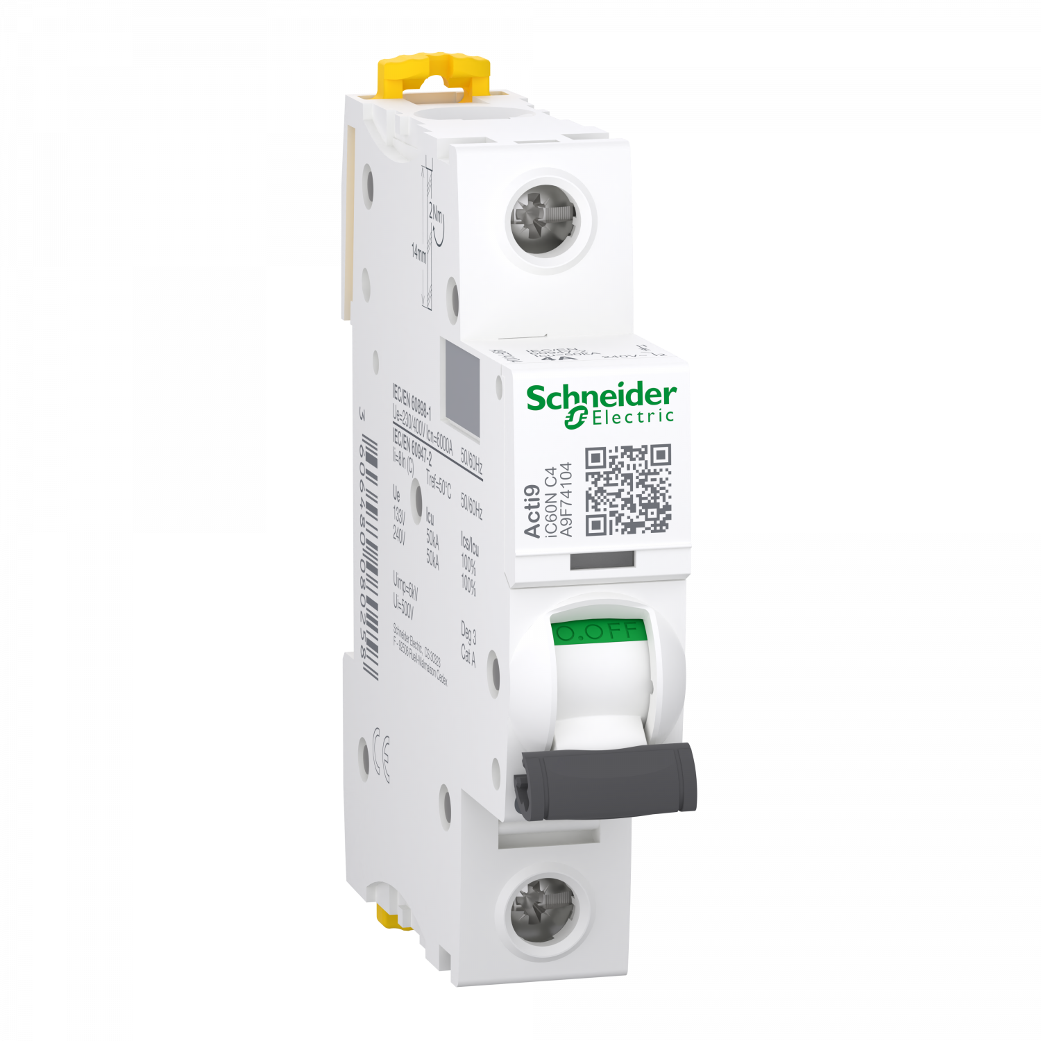 Acti9 iC60N - Disjoncteur - 1P - 4A - Courbe C - 230Vca - 6000A/50kA