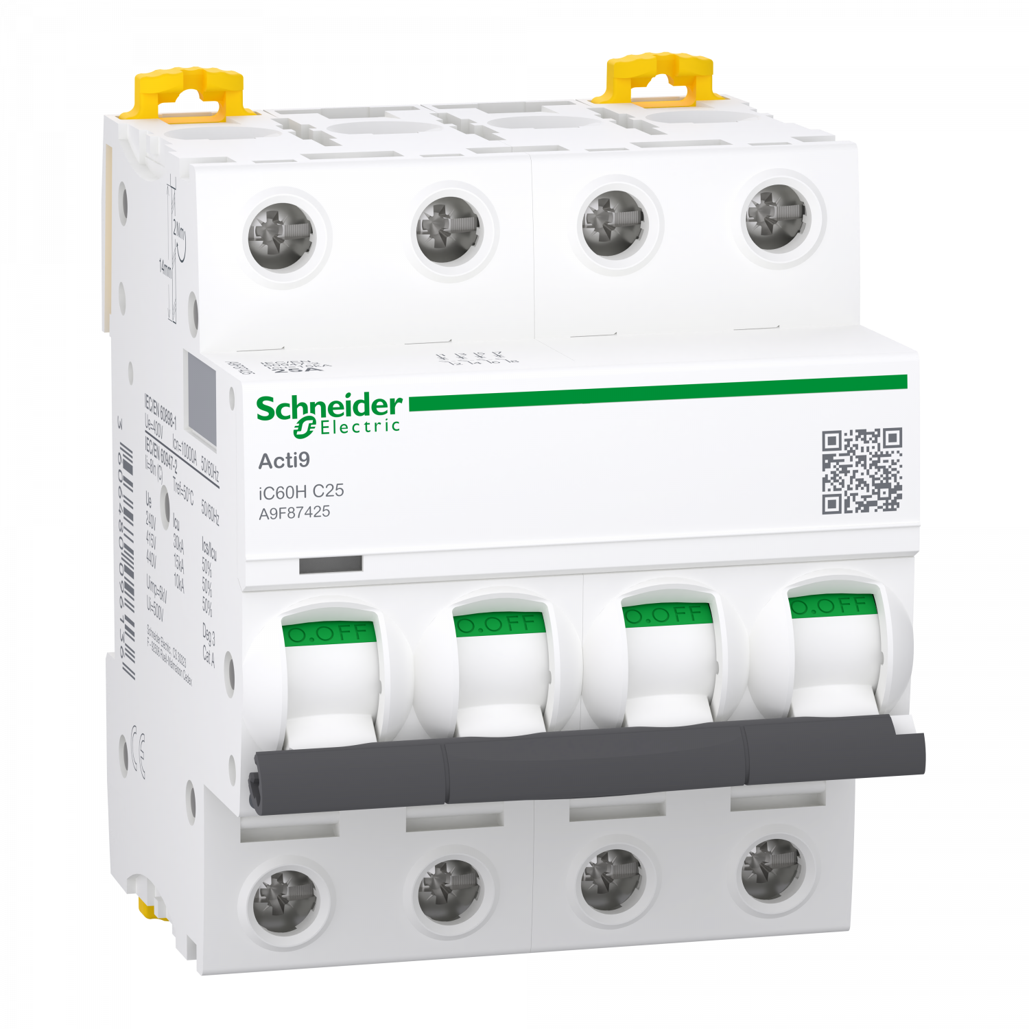 Acti9 iC60H - Disjoncteur - 4P - 25A - Courbe C - 400Vca - 10000A/15kA