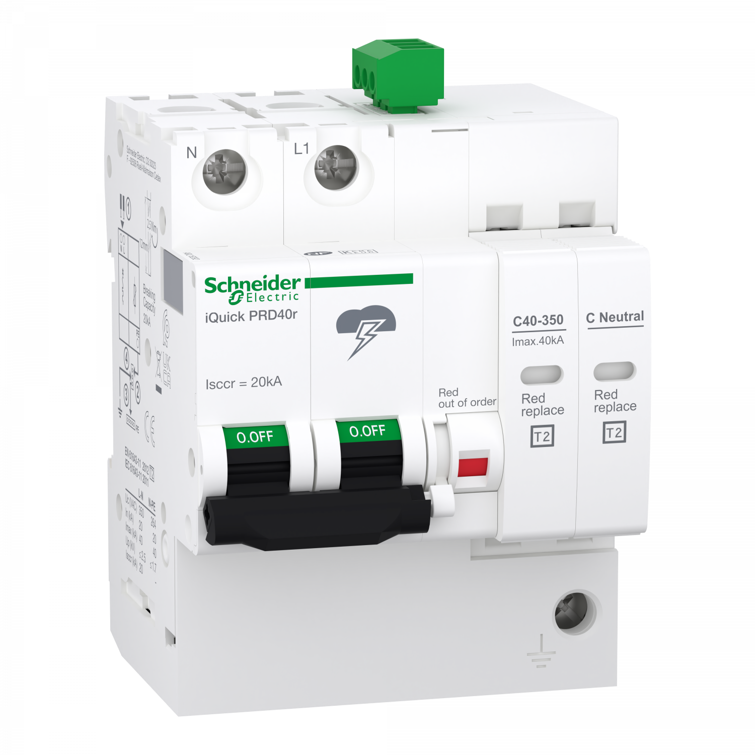 Acti9 - Parafoudre iQuick PRD40r - 1P+N avec report de signalisation