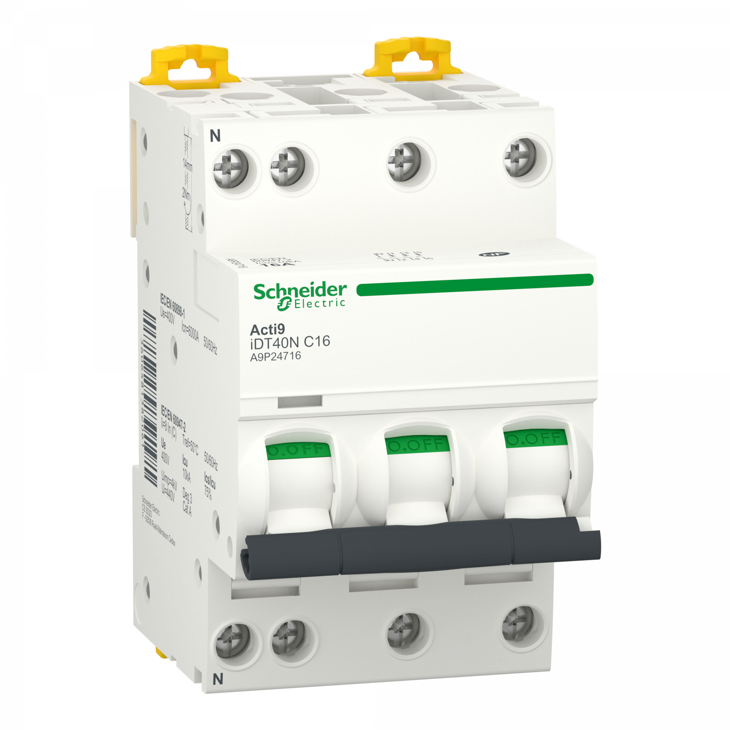 Acti9 iDT40N - Disjoncteur modulaire - 3P+N - 16A - Courbe C - 6000A/10kA