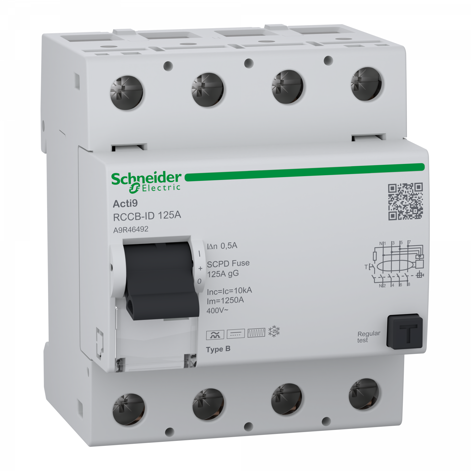 Acti9 RCCB-ID - interrupteur différentiel - 4P - 125A - Type B - 500mA