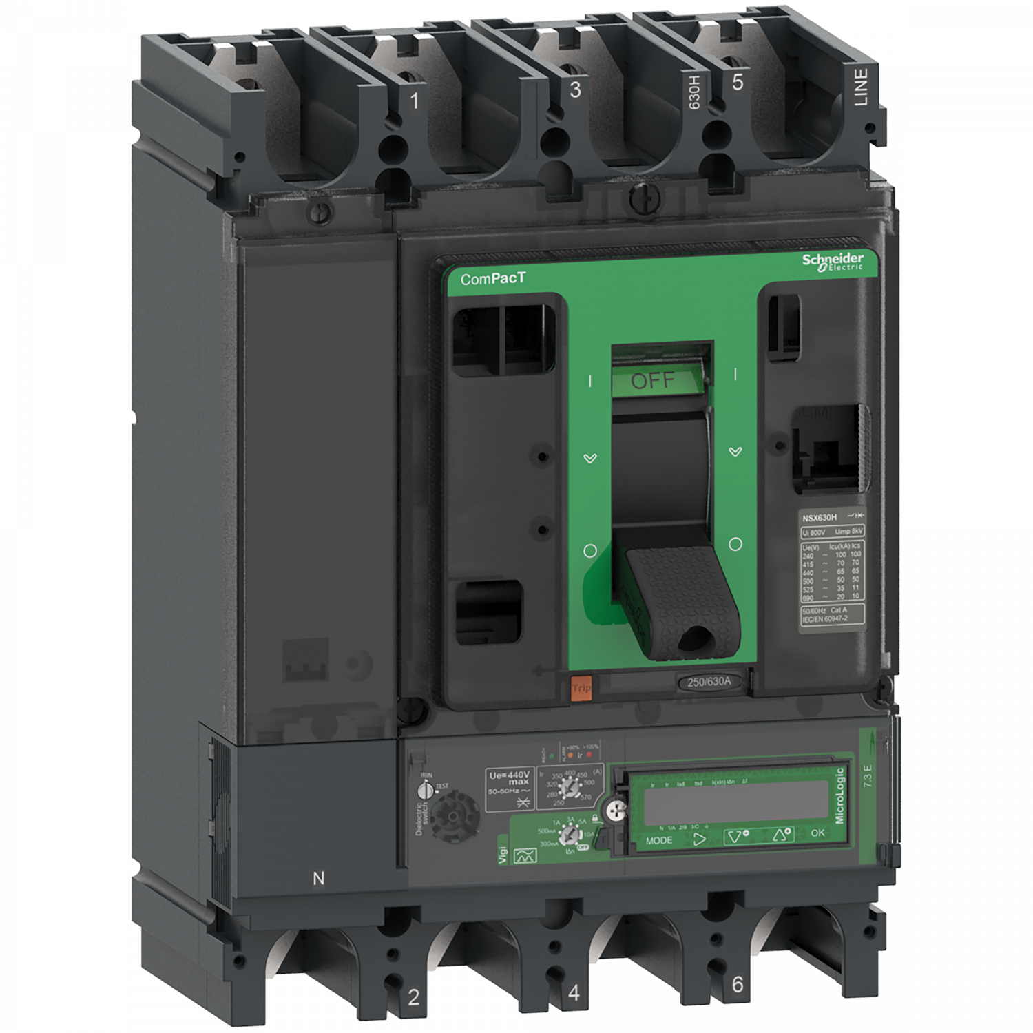 ComPacT NSX400H - Disjoncteur Vigi - MicroLogic 7.3E 400A - 4P4D - 70kA - fixe