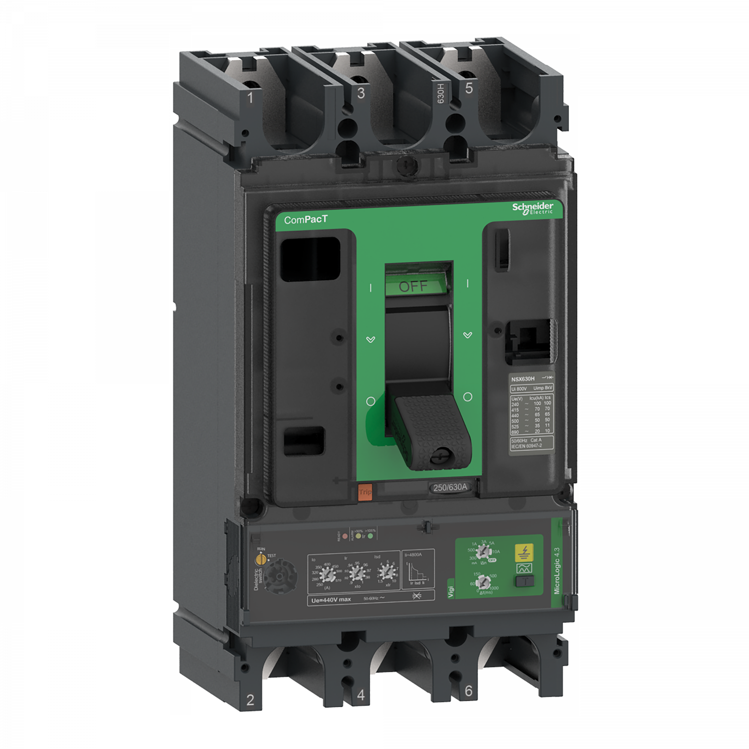 ComPacT NSX400F - Disjoncteur Vigi - MicroLogic 4.3 400A - 3P3D - 36kA - fixe