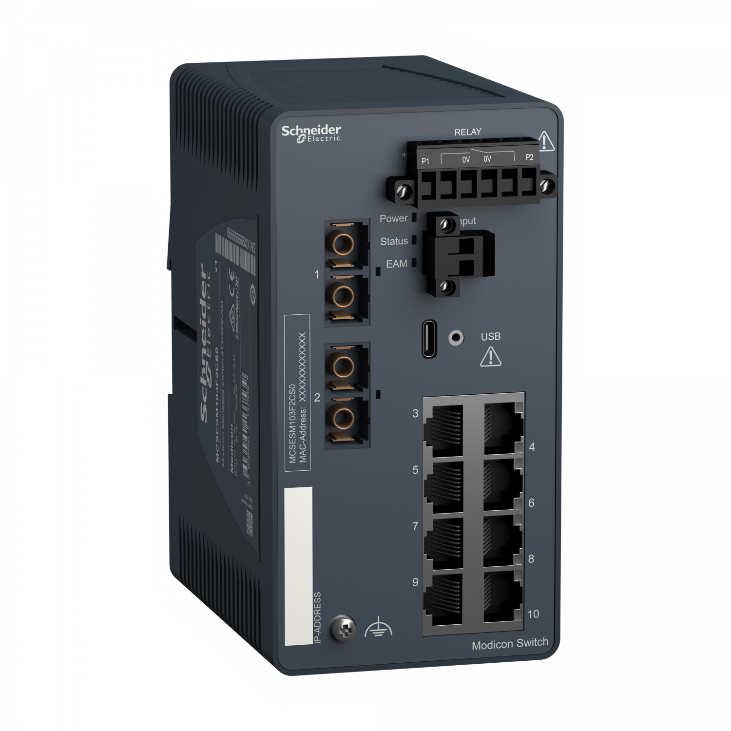 Modicon Switch administré - 8 ports cuivre & 2 ports fibre monomode