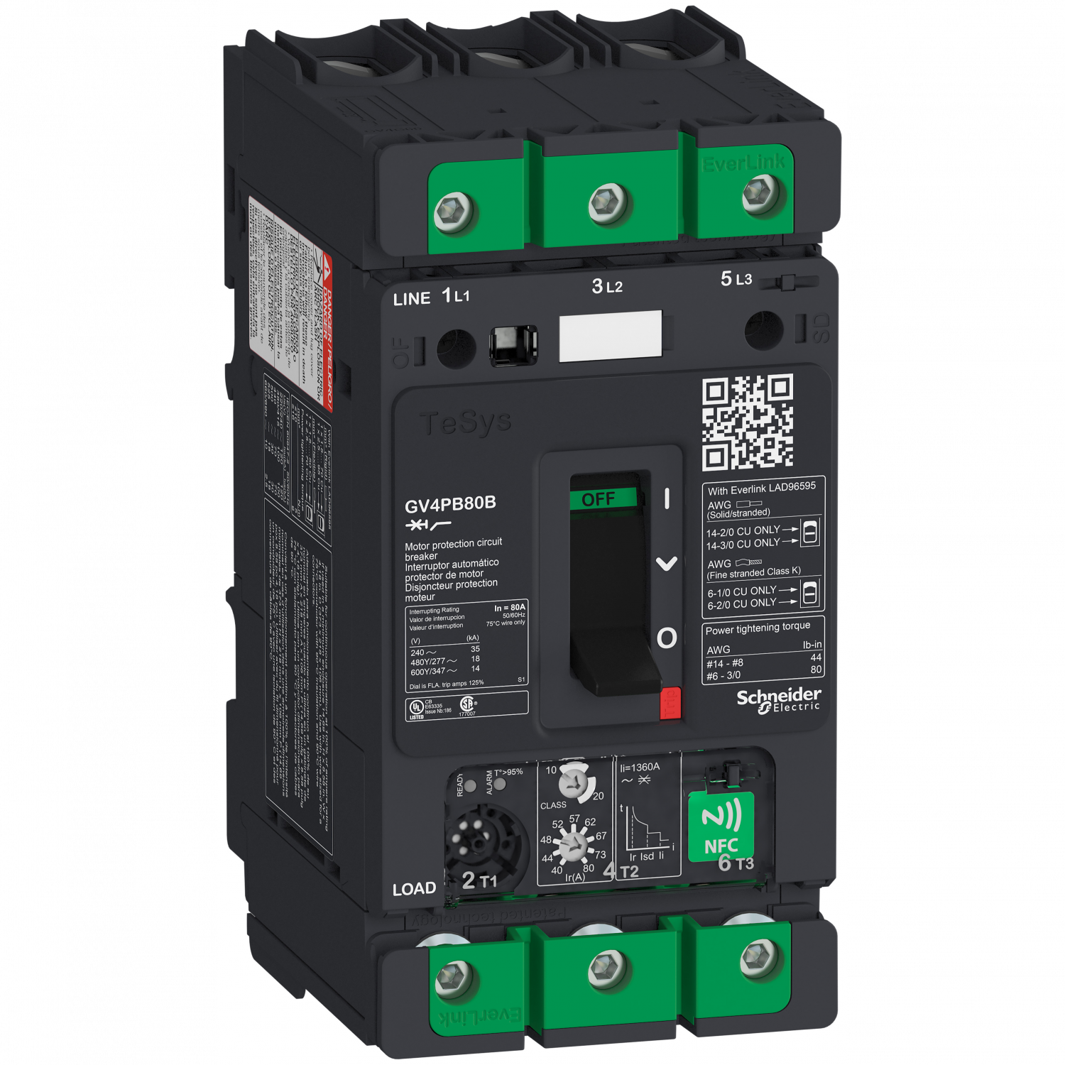 TeSys GV - disjoncteur magnéto-thermique - Ul- In 80A - 25kA - Everlink