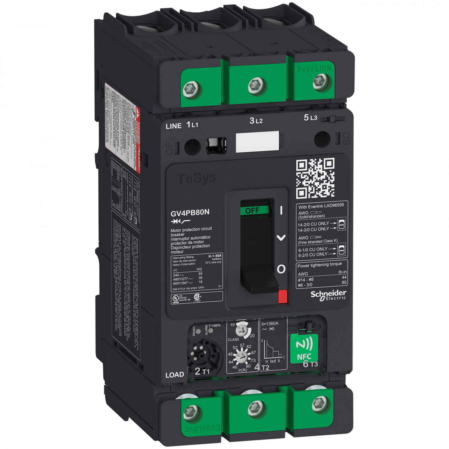 TeSys GV - disjoncteur magnéto-thermique - Ul -  In 80A - 50kA - Everlink