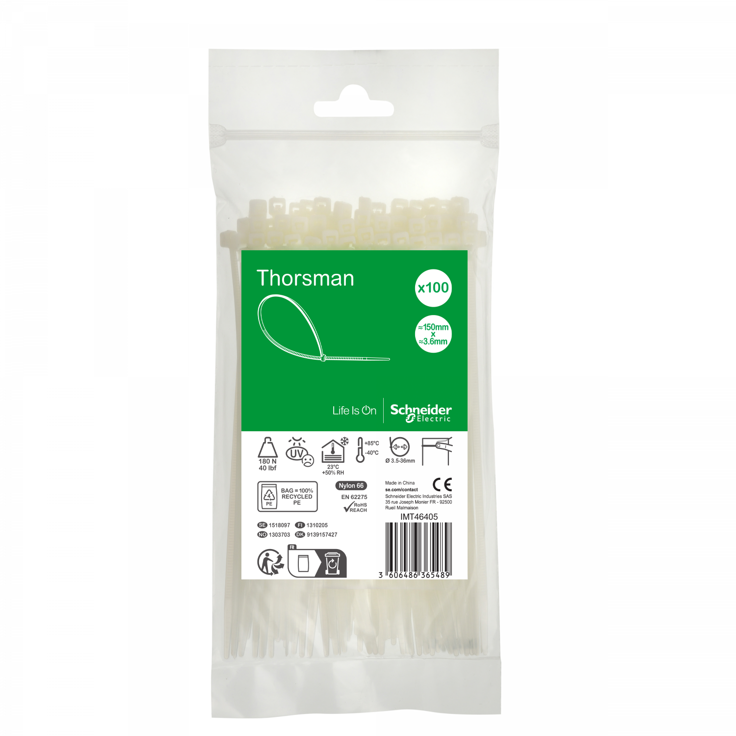 Thorsman colliers de serrage 150x3.6 Incolore, 100p