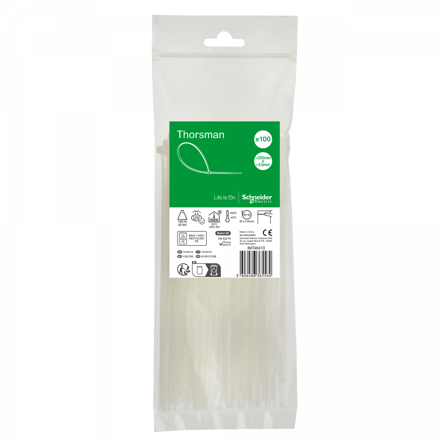 Thorsman colliers de serrage 200x3.6 Incolore, 100p