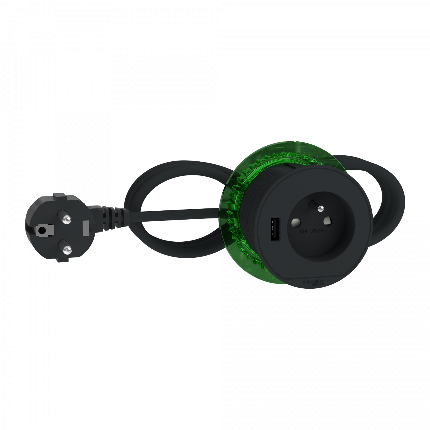 Unica System+ - bloc de prise à encastrer XS - 2P+T + USB A - câble 2m - anthra