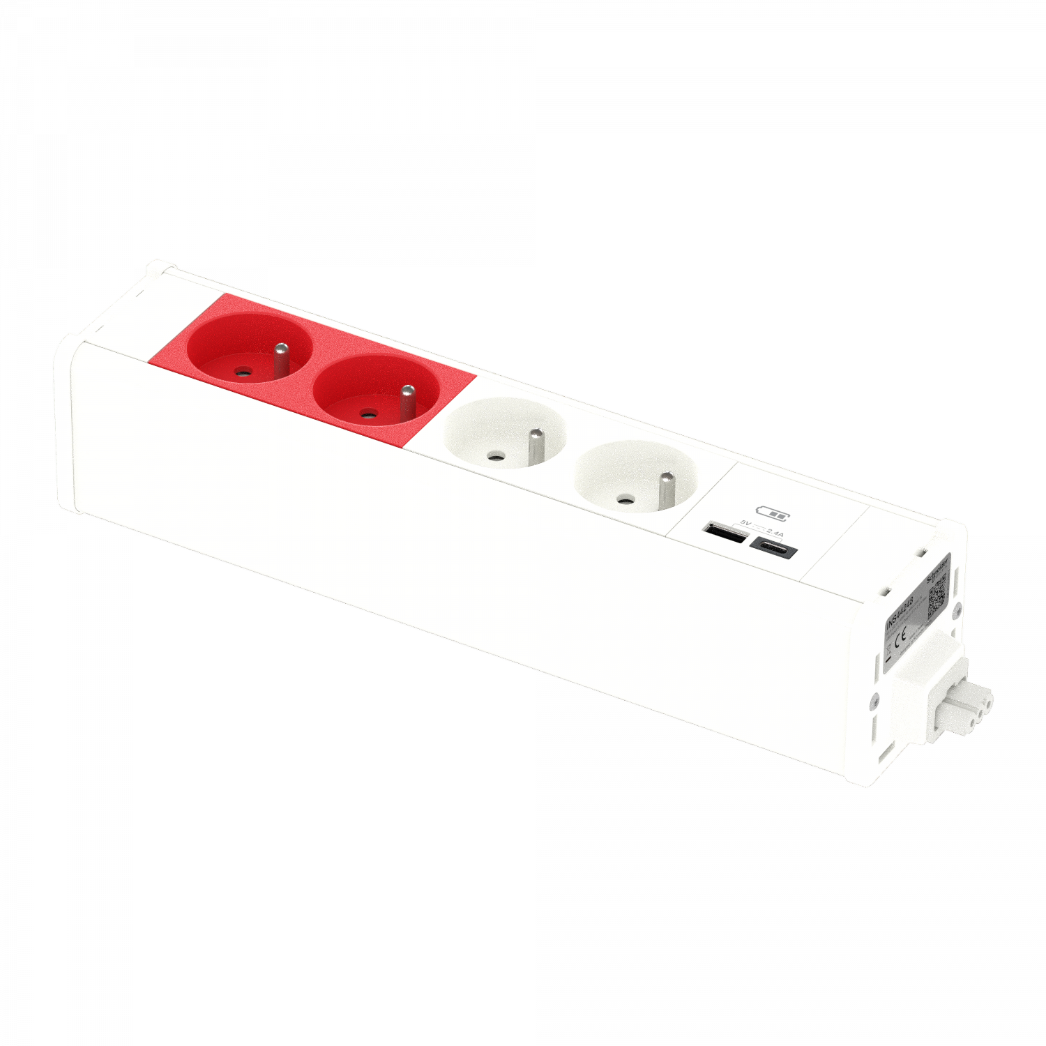 Unica System+ - nourrice précâblée M - 2x 2P+T + 2x 2P+T rouge +USB A+C - blc