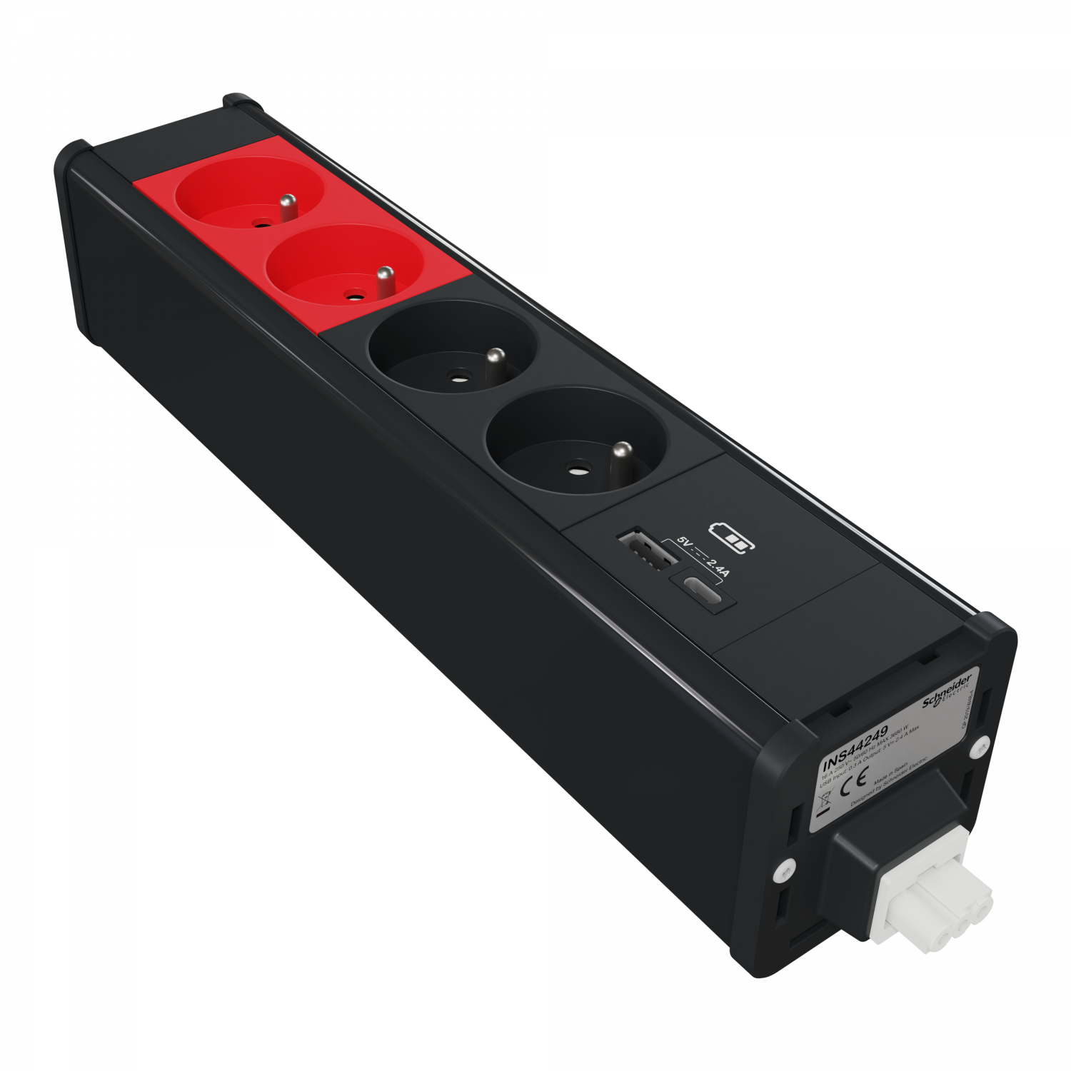 Unica System+ - nourrice précâblée M - 2x 2P+T + 2x 2P+T rouge +USB A+C - anth