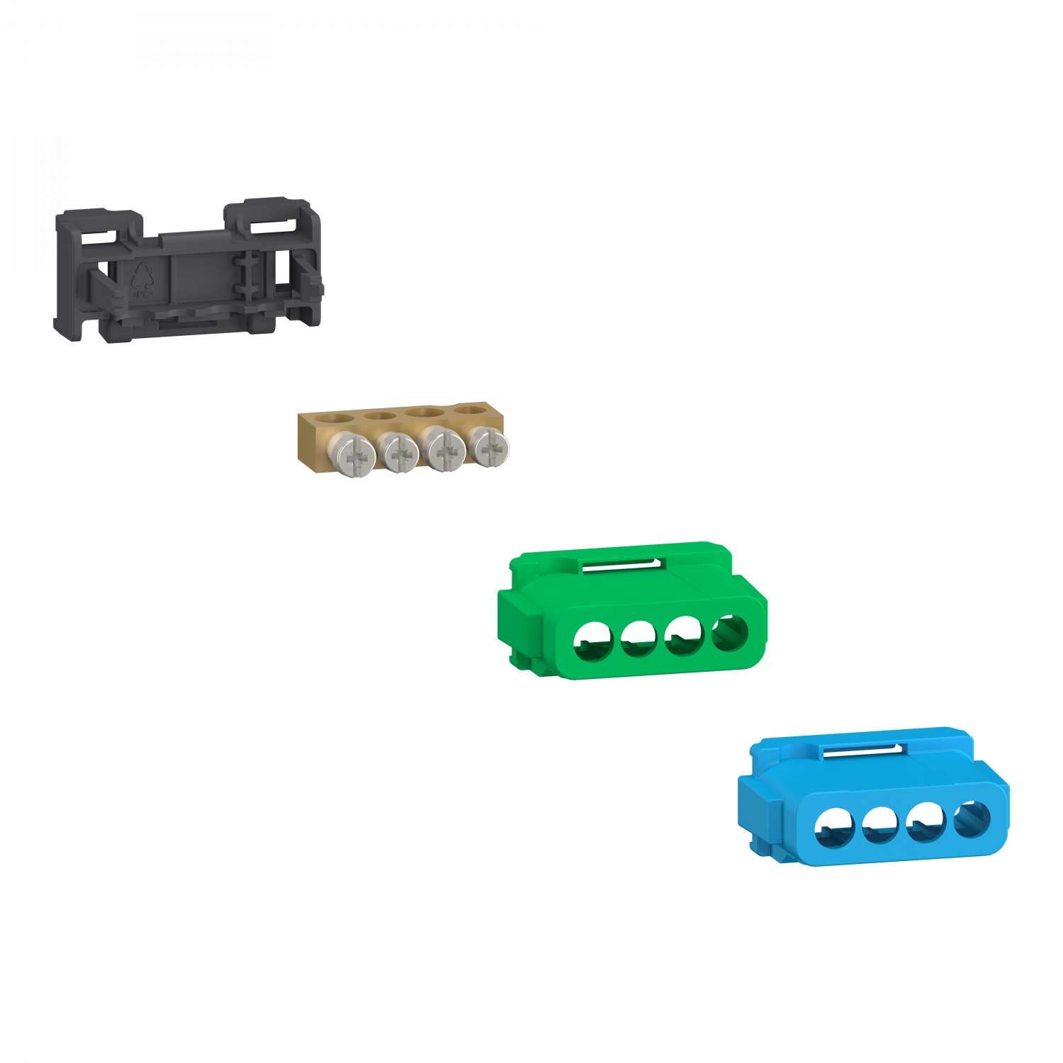 Linergy - bornier 80A à vis 4 trous 2x16²+2x10² et couvercles pour Terre/Neutre