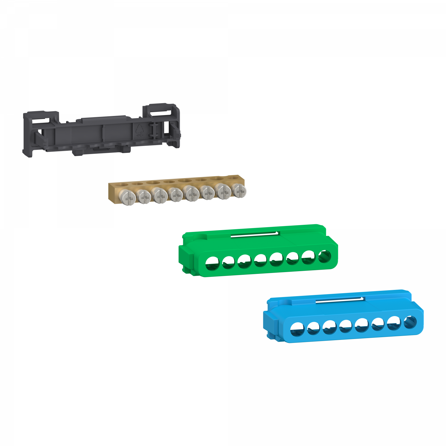Linergy - bornier 80A à vis 8 trous 4x16²+4x10² et couvercles pour Terre/Neutre