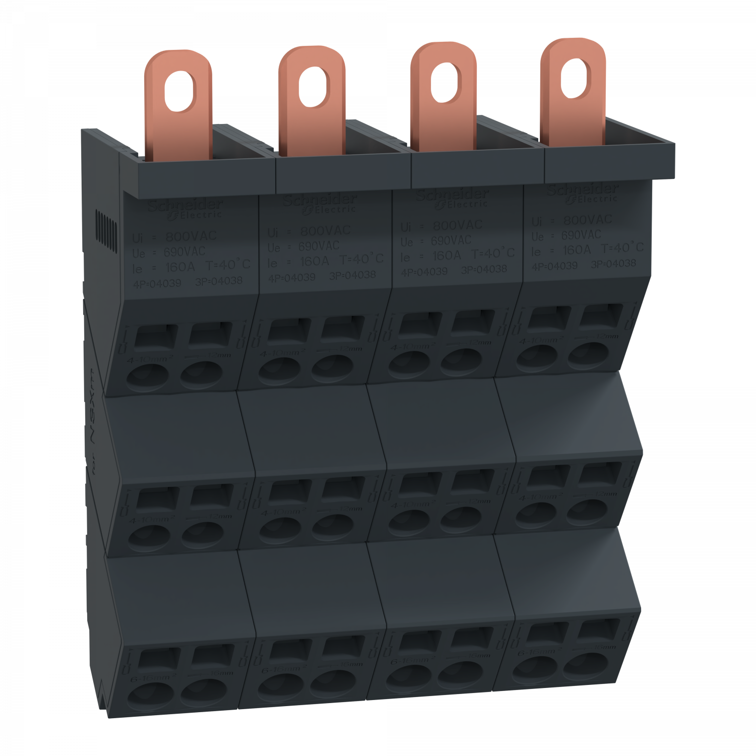 Linergy DP - Répartiteur NSXm 4P - 160A Icc 70kA - connect 4x(4x10mm² + 2x16mm²)