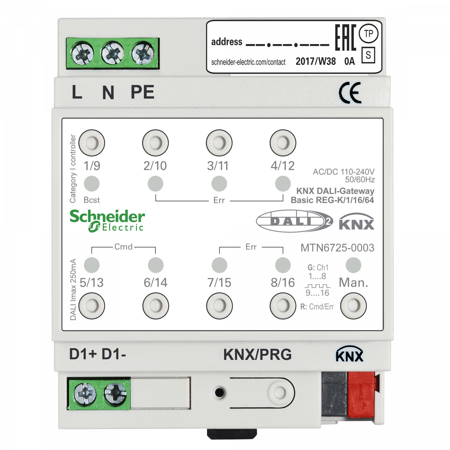 KNX - actionneur éclairage avec interface DALI - 1L - 16G - 64 ballasts
