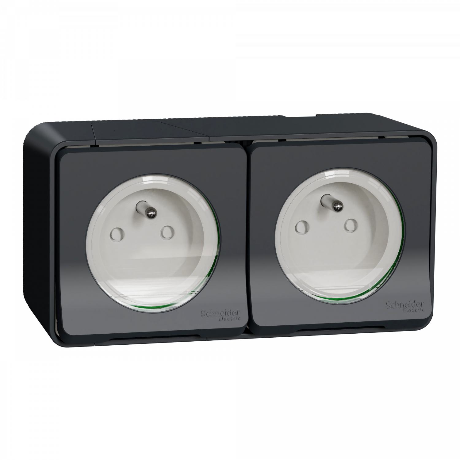 Mureva Styl - Double prise 2P+T précâblée horiz - saillie - IP55 - IK08 - gris