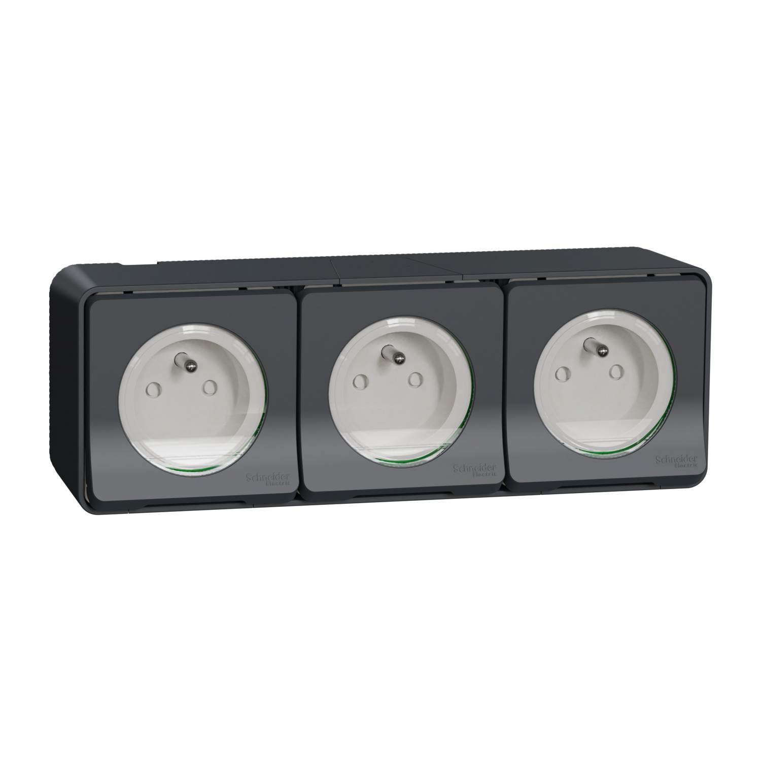 Mureva Styl - Triple PC 2P+T horiz. précâblée - saillie - IP55 - IK08 - gris