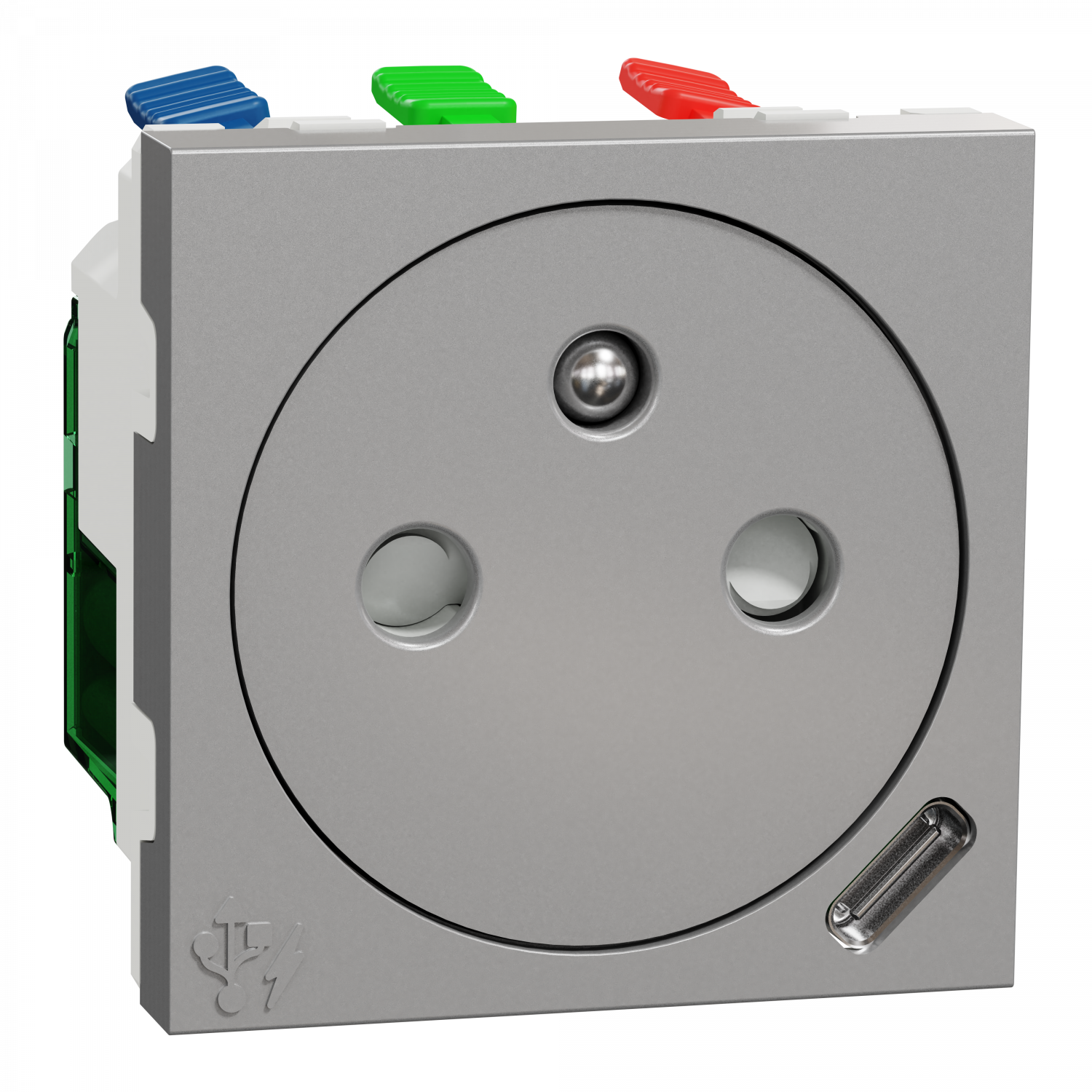 Unica - prise 2P+T affl FR + USB C 10,5W - 90° - rap - 2 mod - Alu - méca seul