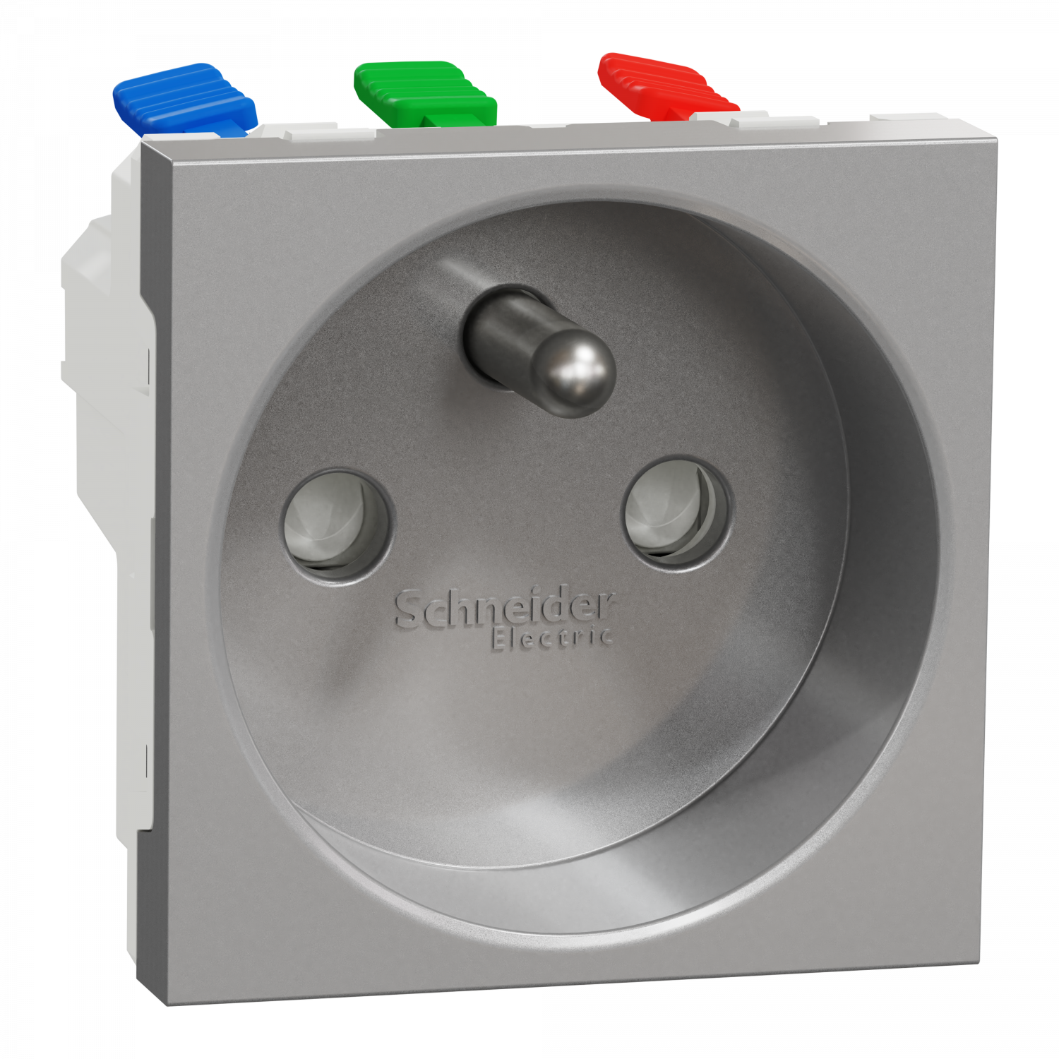 Unica - prise 2P+T - FR - 90° - raccord rapide traversant - Alu - méca seul