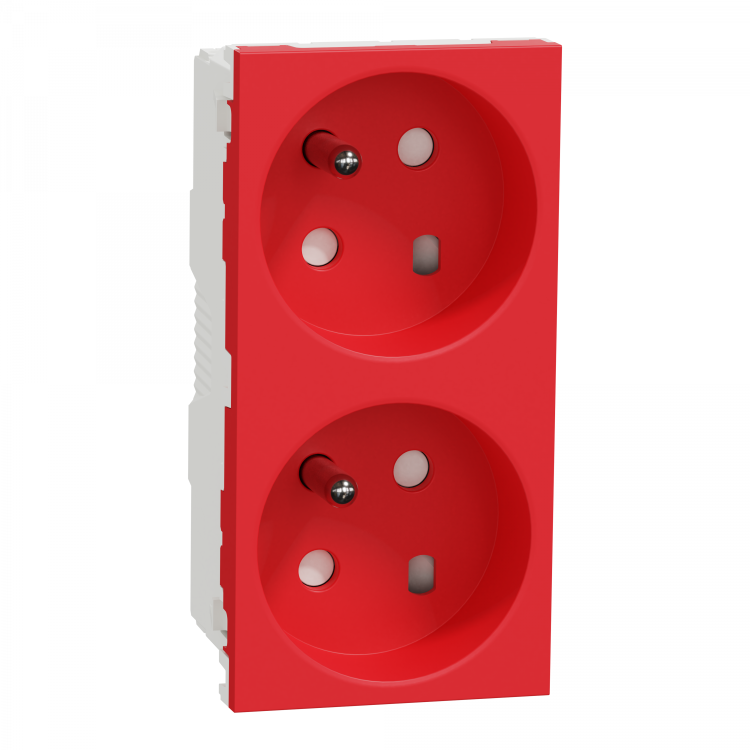Unica - prise double 2P+T - FR - 45° - connex rap - détromp - Rouge - méca seul