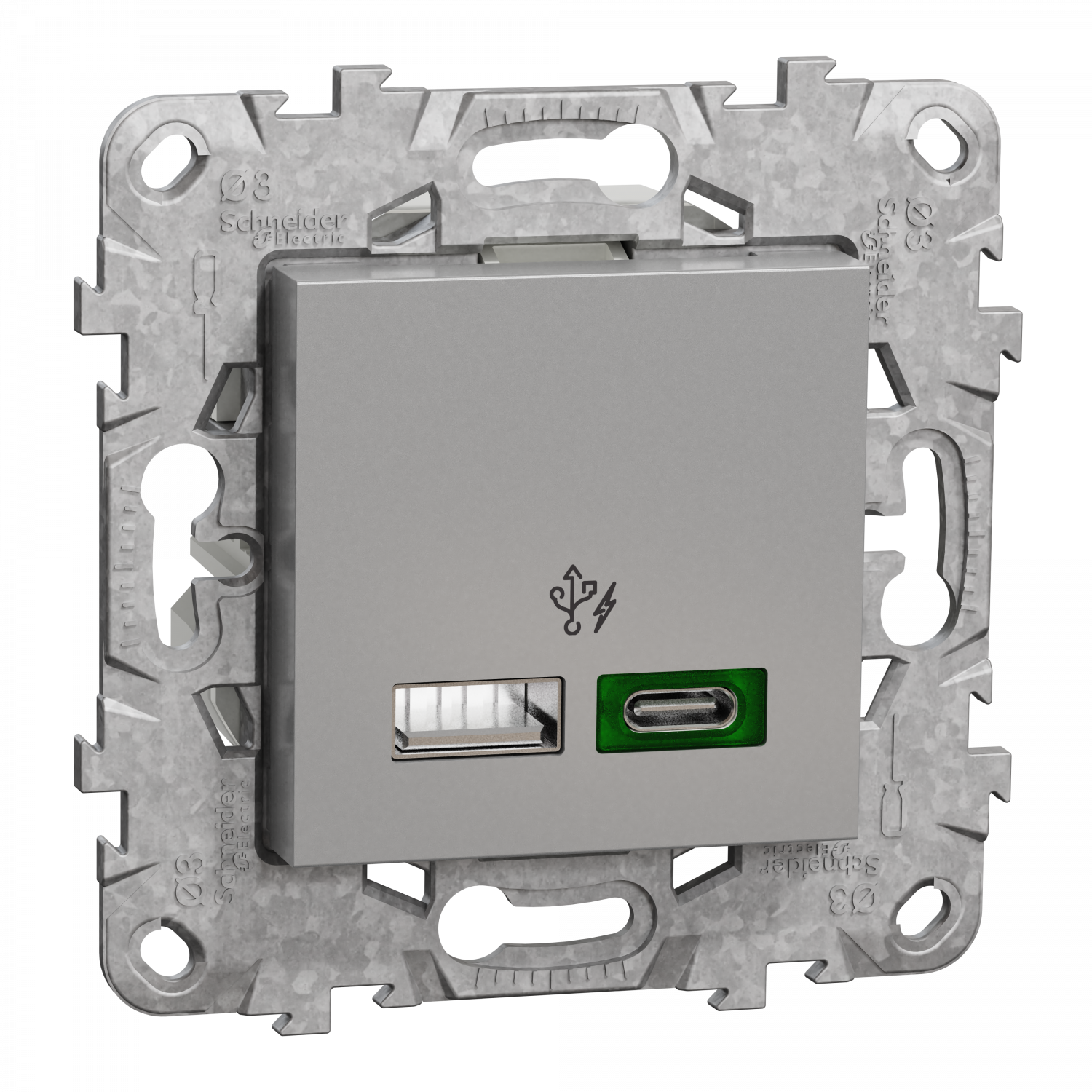 Unica - prise chargeur USB - C 45W + A 7,5W - 2 mod - alu - méca support fix