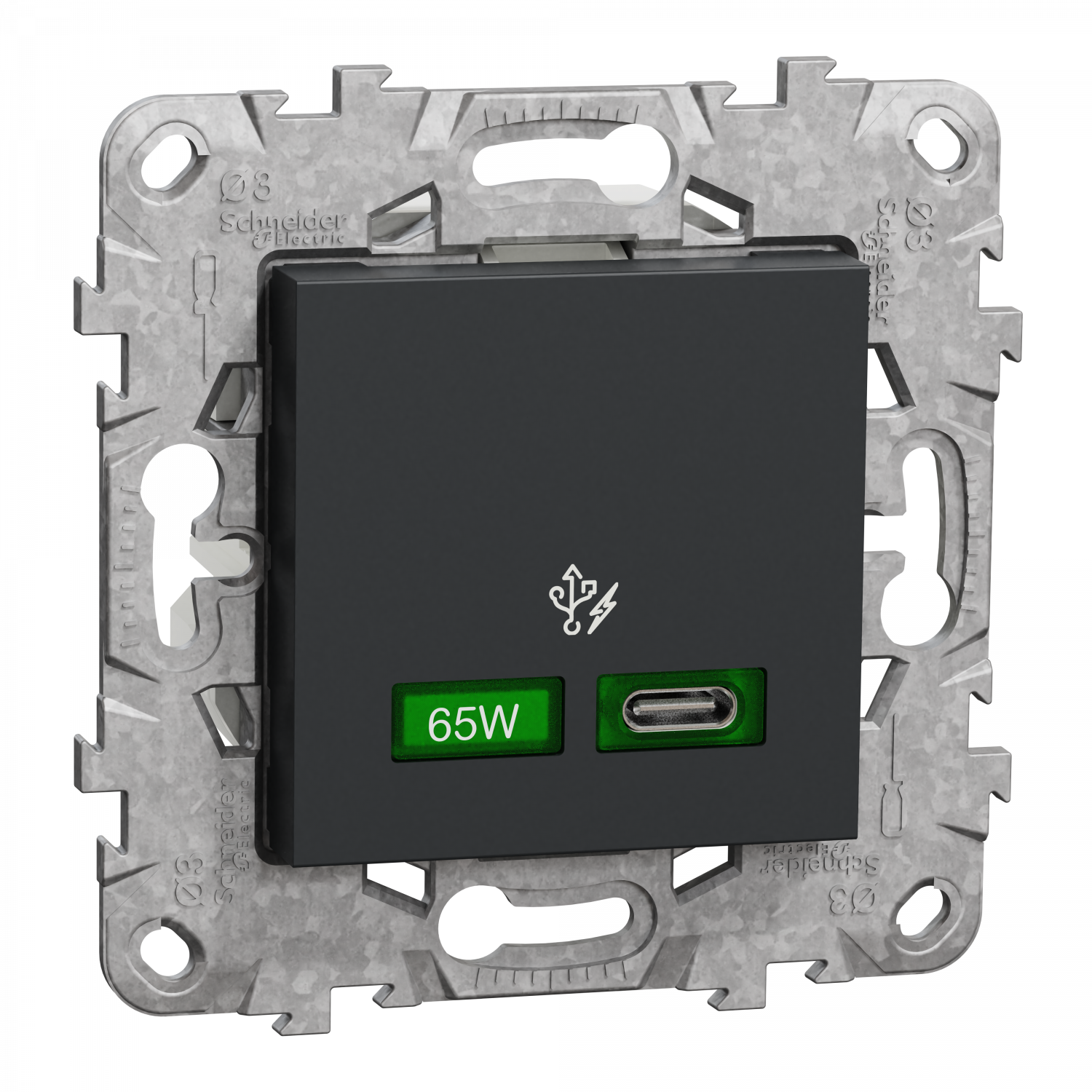 Unica - prise chargeur USB - C 65W forte puiss - 2 mod - anth - méca support fix