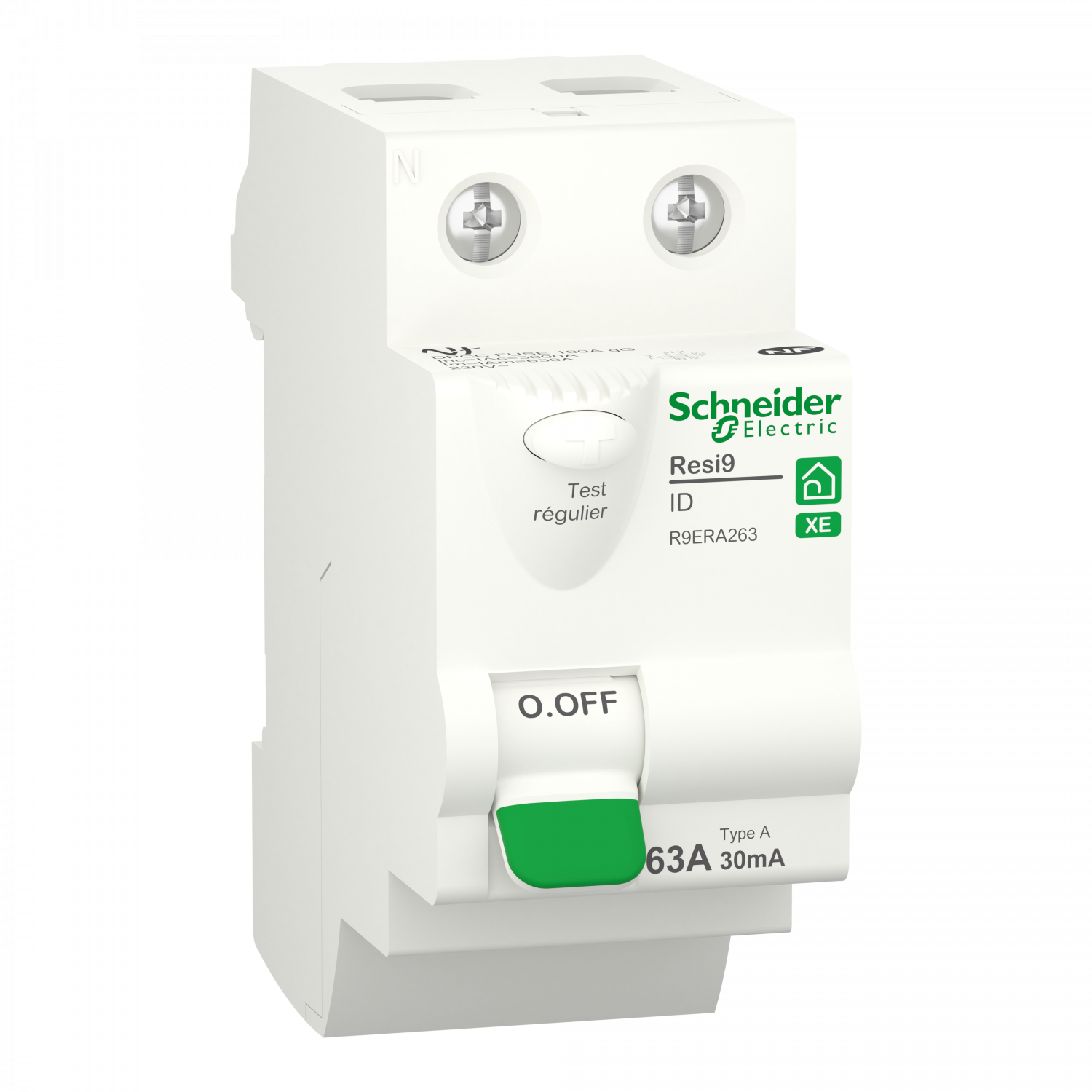 Resi9 XE - interrupteur différentiel - 2P - 63A - 30mA - Type A - embrochable