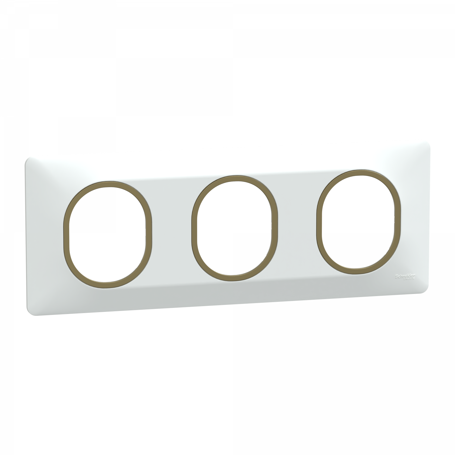 Ovalis - Plaque de finition - 3 postes Horizontal - 71mm - Blanc bague Laiton