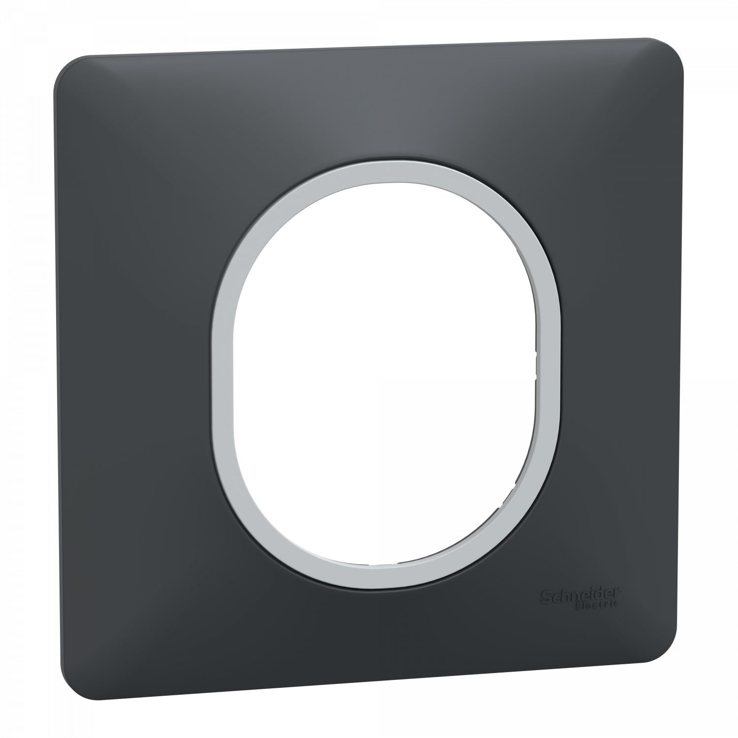 Ovalis - Plaque de finition - 1 poste Anthracite avec bague effet Argent Chromé