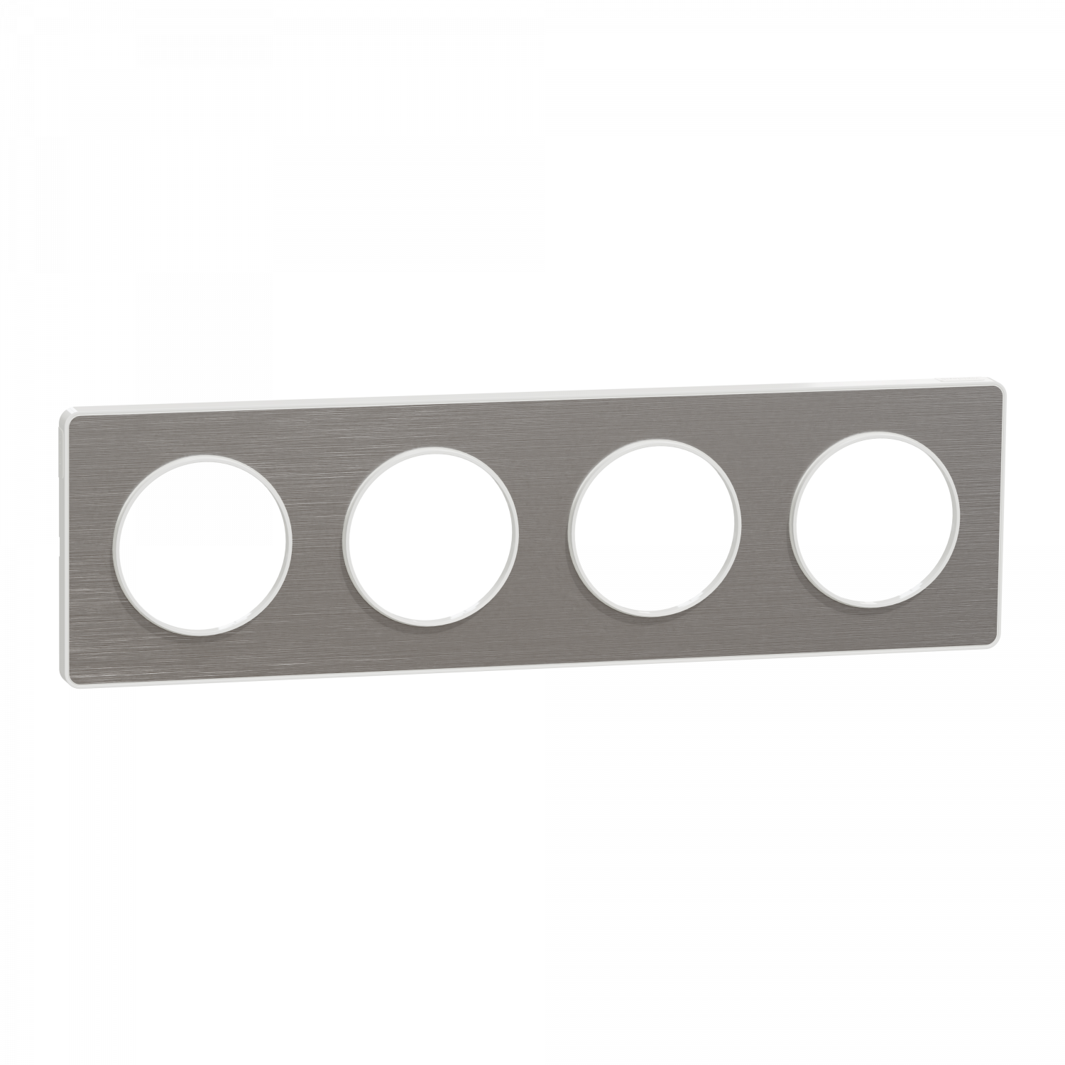 Odace Touch - plaque 4 postes horiz/vert 71mm aluminium brossé avec liseré blanc