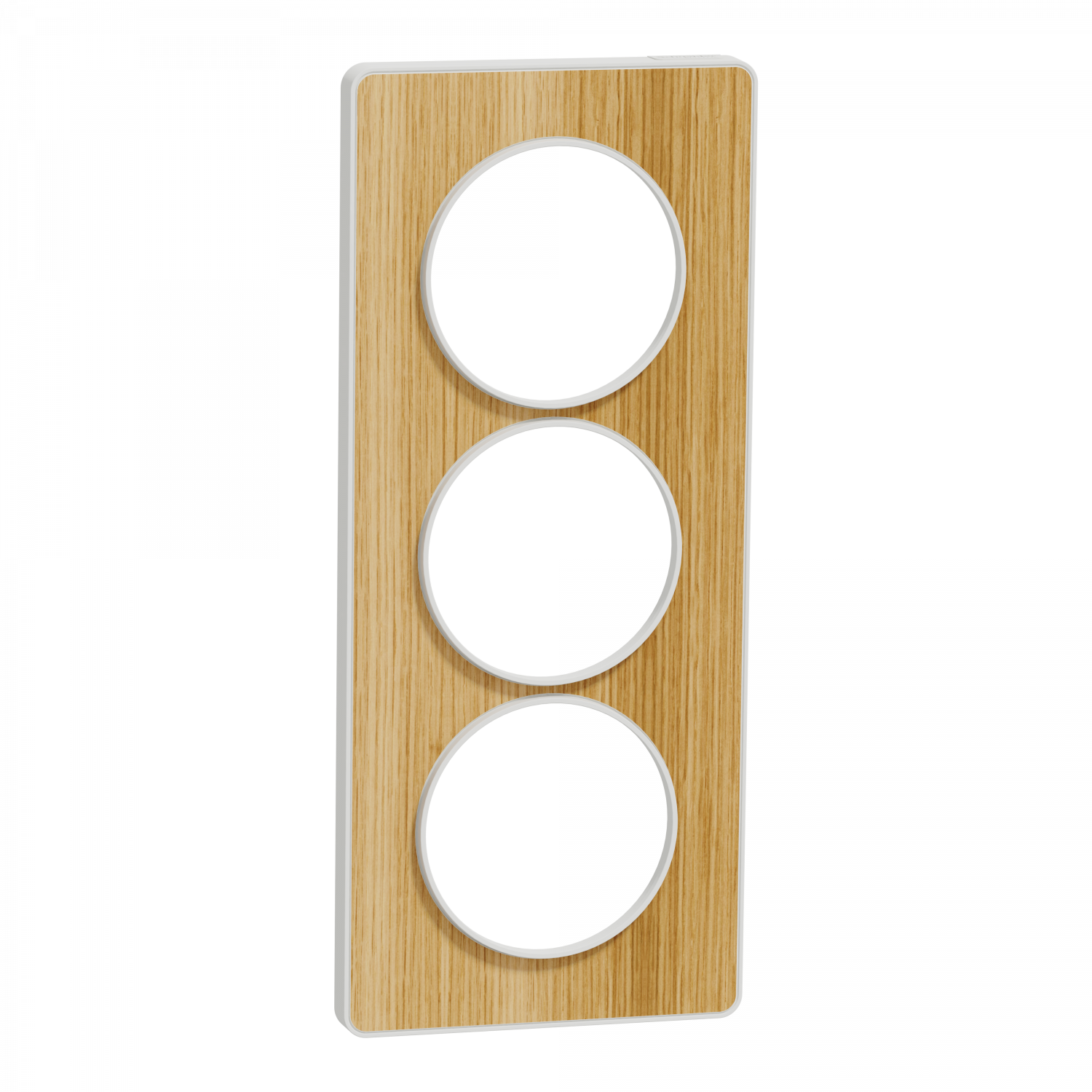 Odace Touch - plaque 3 postes verticaux 57mm bois naturel avec liseré blanc