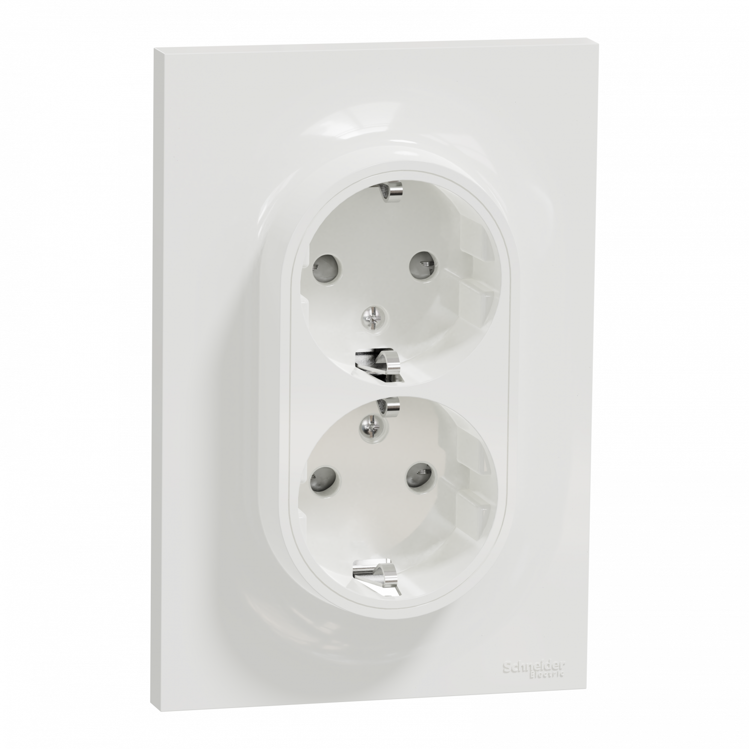 Odace - prise de courant 2P+T Schuko double en 1 poste - blanc - griffes montées