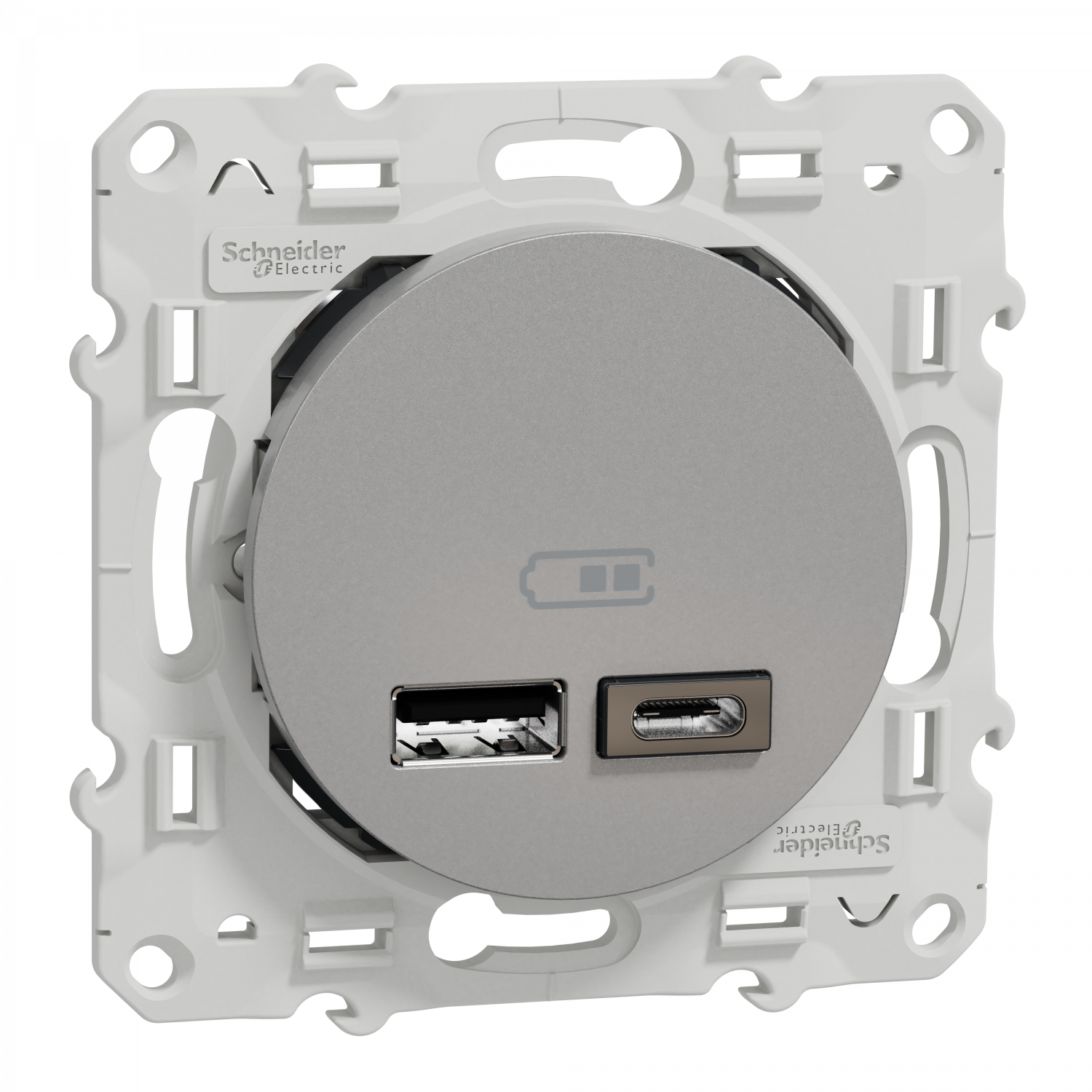 Odace - prise USB double - type A+C - alu- 5 Vcc - 2,4A