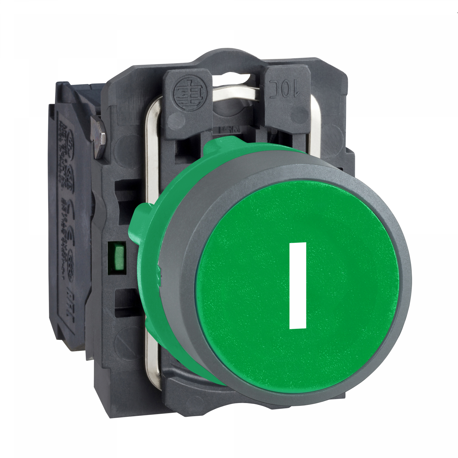 Harmony XB5 - bouton poussoir à impulsion - Ø22 - col grise - marqué - vert - 1F