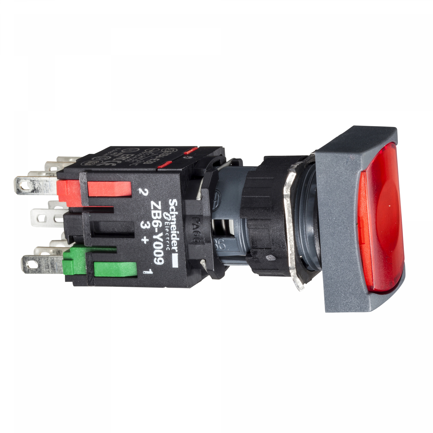 Harmony XB6 - bouton-pous. lum. complet - tête rect. - rouge - Ø16 - 24V - 1O+1F