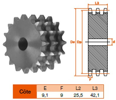 Disque 10 dents pas 15,8 triple