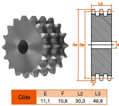 Disque 100 dents pas 19,05 triple