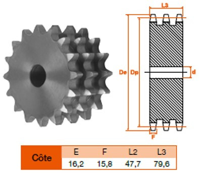 Disque 10 dents pas 25,4 triple